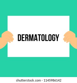 Man showing paper DERMATOLOGY text. Vector Illustration