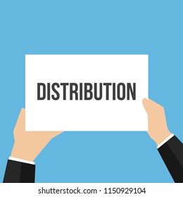 Man showing paper DISTRIBUTION text. Vector Flat Illustration