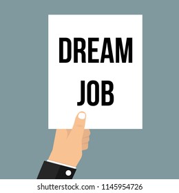 Man showing paper DREAM JOB text. Vector Illustration