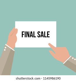 Man showing paper FINAL SALE text. Vector Illustration