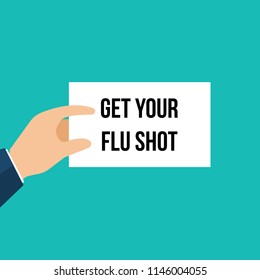 Man showing paper GET YOUR FLU SHOT. Vector Illustration