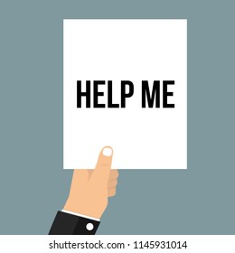 Man showing paper HELP ME text. Vector Illustration