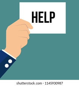 Man showing paper HELP text. Vector Illustration