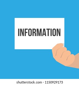 Man showing paper INFORMATION text. Vector Flat Illustration