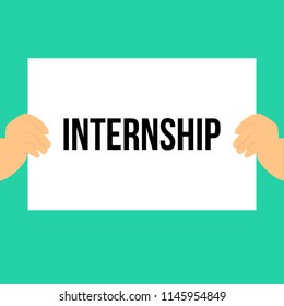 Man showing paper INTERNSHIP text. Vector Illustration