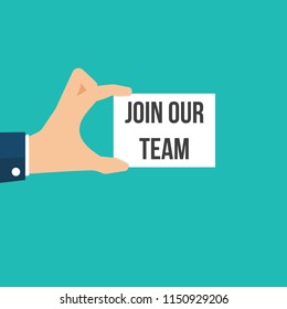 Man showing paper JOIN OUR TEAM. Vector Flat Illustration