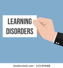 Man showing paper LEARNING DISORDERS text. Vector Flat Illustration