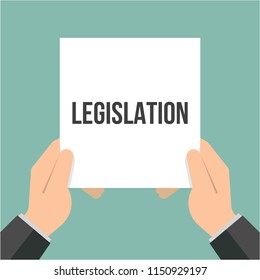 Man showing paper LEGISLATION text. Vector Flat Illustration
