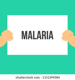 Man showing paper MALARIA text. Vector Flat Illustration