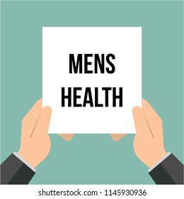 Man Showing Paper MENS HEALTH Text. Vector Illustration