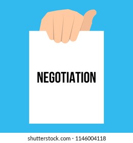 Man showing paper NEGOTIATION text. Vector Illustration