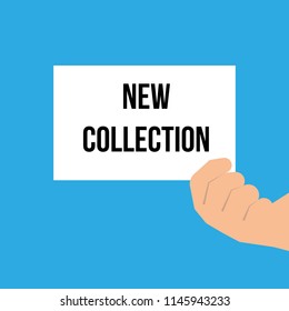 Man showing paper NEW COLLECTION text. Vector Illustration
