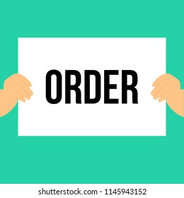 Man showing paper ORDER text. Vector Illustration