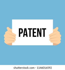 Man showing paper PATENT text. Vector Illustration