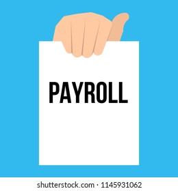 Man showing paper PAYROLL text. Vector Illustration
