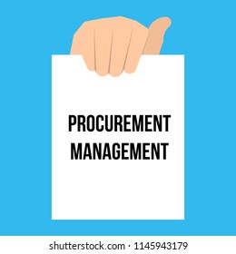 Man showing paper PROCUREMENT MANAGEMENT text. Vector Illustration