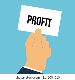 Man showing paper PROFIT text. Vector Illustration