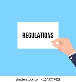 Man showing paper REGULATIONS text. Vector illustration