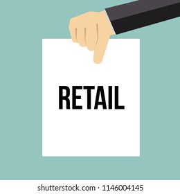 Man showing paper RETAIL text. Vector Illustration