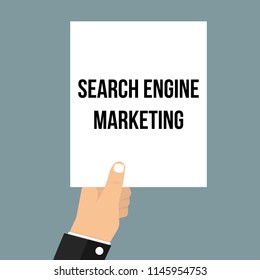 Man showing paper SEARCH ENGINE MARKETING. Vector Illustration