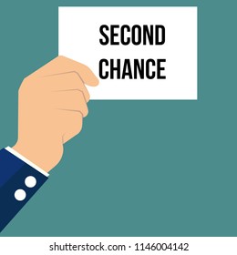 Man showing paper SECOND CHANCE text. Vector Illustration