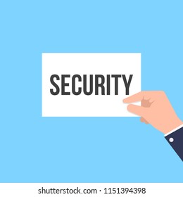 Man showing paper SECURITY text. Vector Flat Illustration