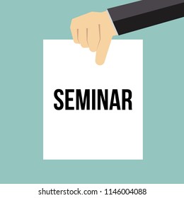 Man showing paper SEMINAR text. Vector Illustration