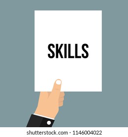 Man showing paper SKILLS text. Vector Illustration