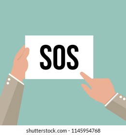 Man showing paper SOS text. Vector Illustration
