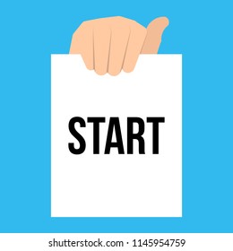 Man showing paper START text. Vector Illustration