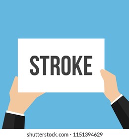 Man showing paper STROKE text. Vector Flat Illustration