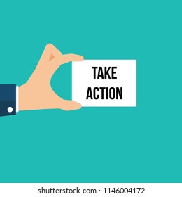Man showing paper TAKE ACTION text. Vector Illustration