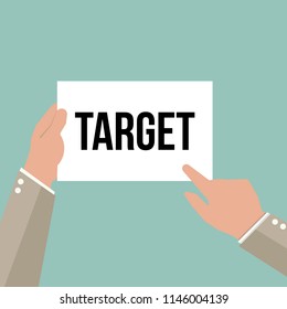 Man showing paper TARGET text. Vector Illustration