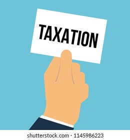 Man showing paper TAXATION text. Vector Illustration