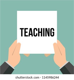 Man showing paper TEACHING text. Vector Illustration