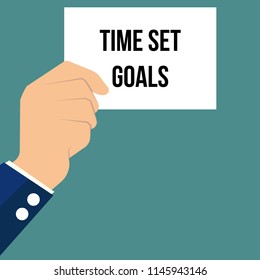 Man showing paper TIME SET GOALS. Vector Illustration