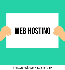 Man showing paper WEB HOSTING text. Vector Illustration