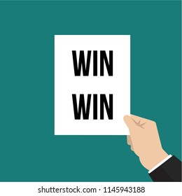 Man showing paper WIN WIN text. Vector Illustration