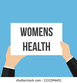 Man showing paper WOMENS HEALTH text. Vector Flat Illustration