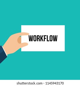 Man showing paper WORKFLOW text. Vector Illustration