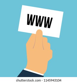 Man showing paper WWW text. Vector Illustration