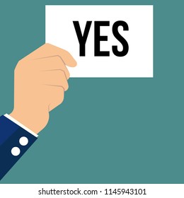 Man showing paper YES text. Vector Illustration
