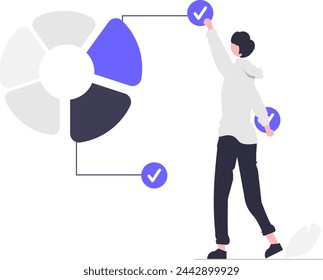 Man showing pie chart data statistic report