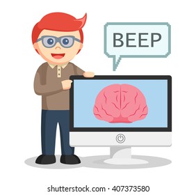 Man showing presentation about brain