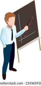 Man showing presentation chart board isometric icon