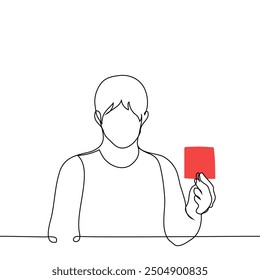 man showing red card - one line art vector. concept the referee issues a red card. Handmade vector not AI