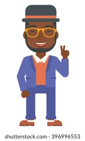 Man showing a sign of peace.