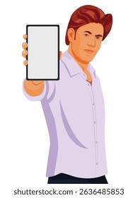 Man Showing Smartphone Screen, phone with blank screen