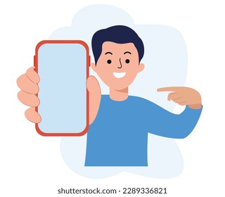 man showing smartphone template. man hold smartphone. blank screen smartphone template
