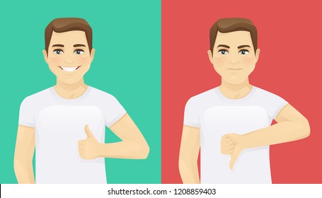 Man showing thumb up and thumb down vector illustration